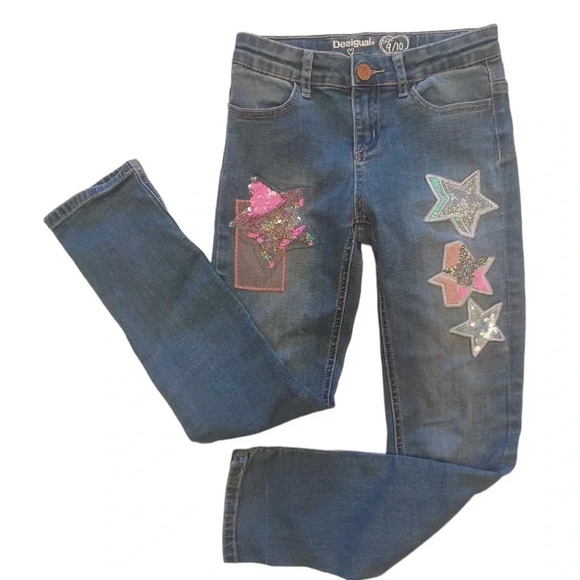 Desigual Emboidered Stars Sequins Skinny Jeans Size 9/10 - Picture 1 of 11